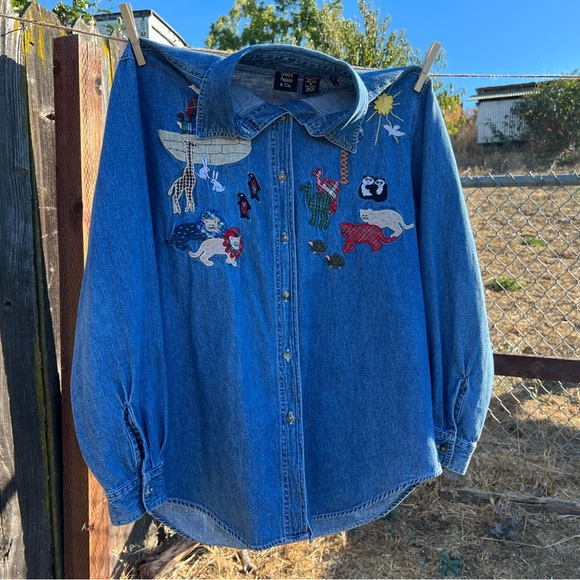 Long Sleeve Button Up Quizz Again & Co. Medium w/ Noah’s Ark Designs 100% Cotton - Picture 4 of 5